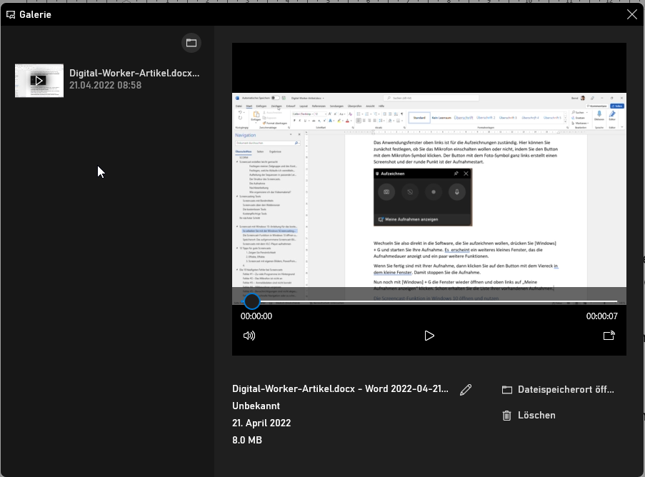 Screencast mit WIndows Bordmitteln